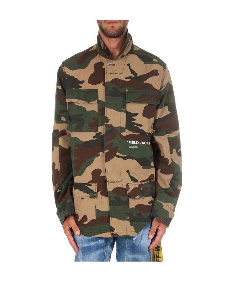 Off-white Camouflage Multiple Pockets Yellow Cargo Jacket Camouflage In Green