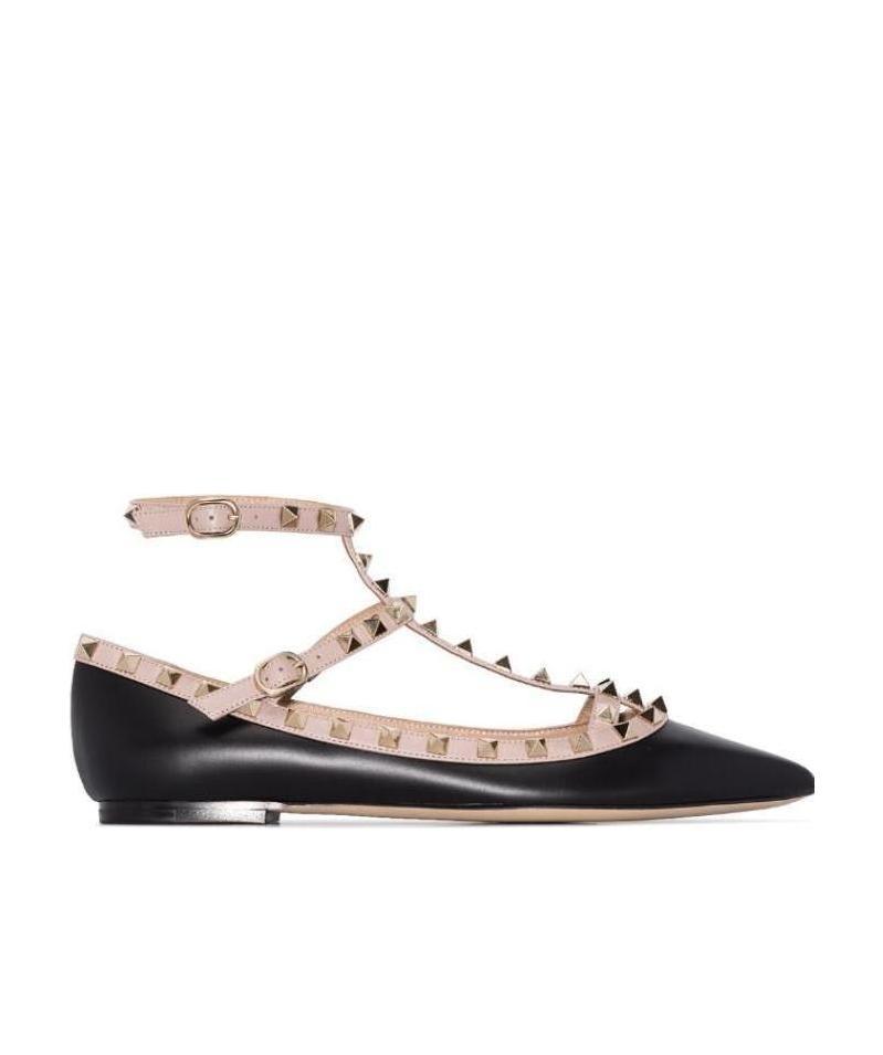 Valentino Rockstud Leather Flat Ballerina Shoes In Multicolor
