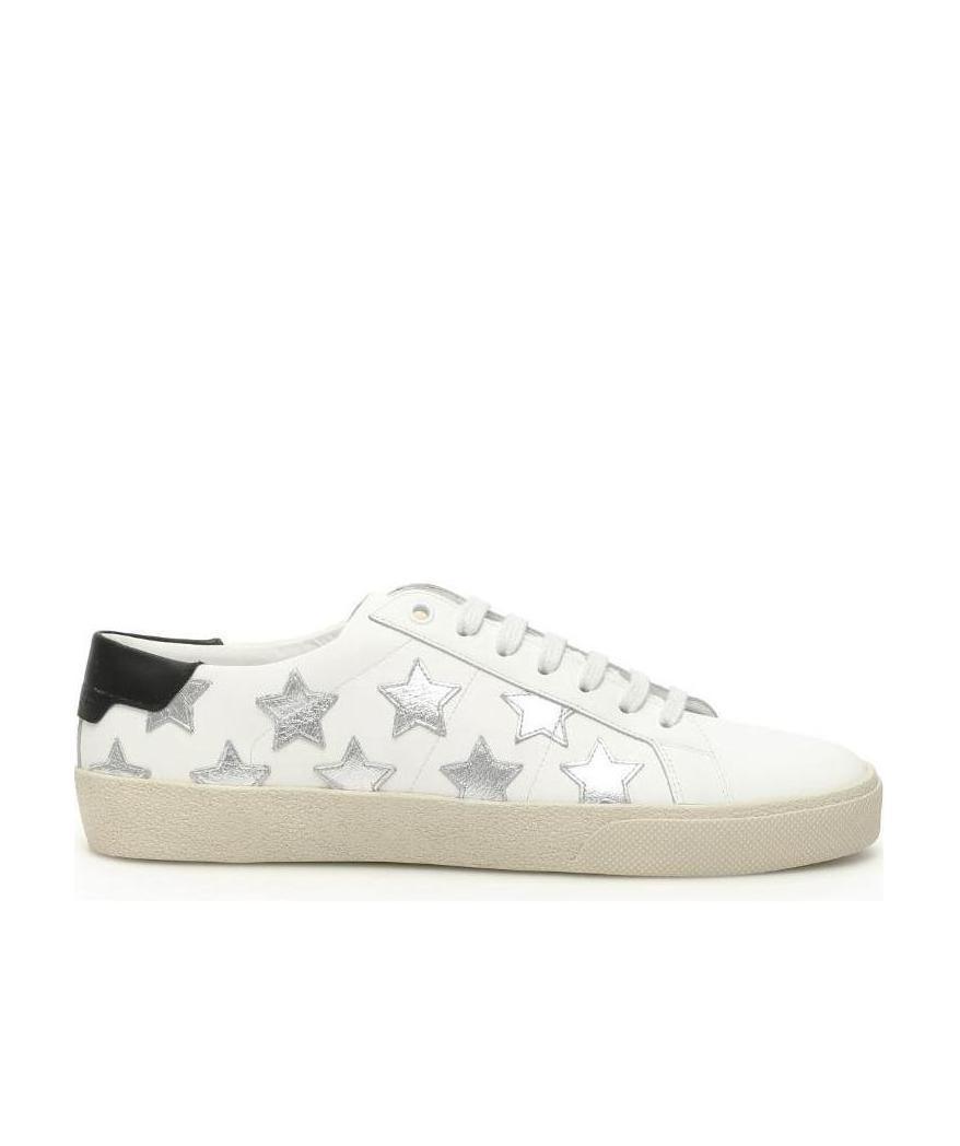 Saint Laurent Signature California Stars Sneakers Flat Heel Leather Up In White