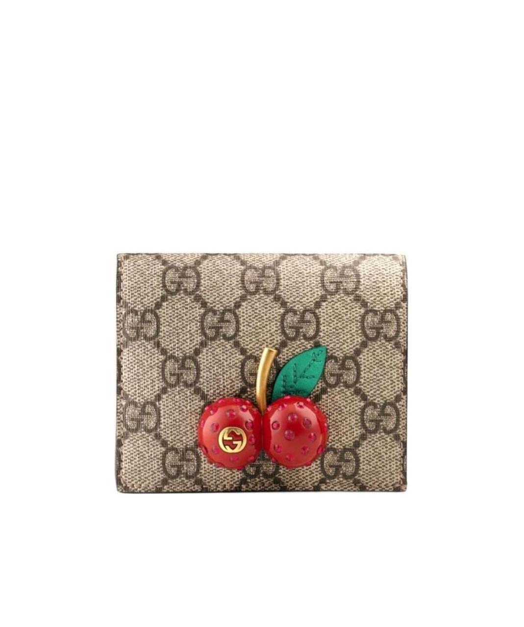 Gucci Gg Supreme Card Case With Cherries In Red