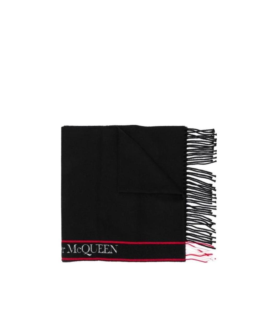 Alexander Mcqueen Logo-tape Fringed Scarf In Black