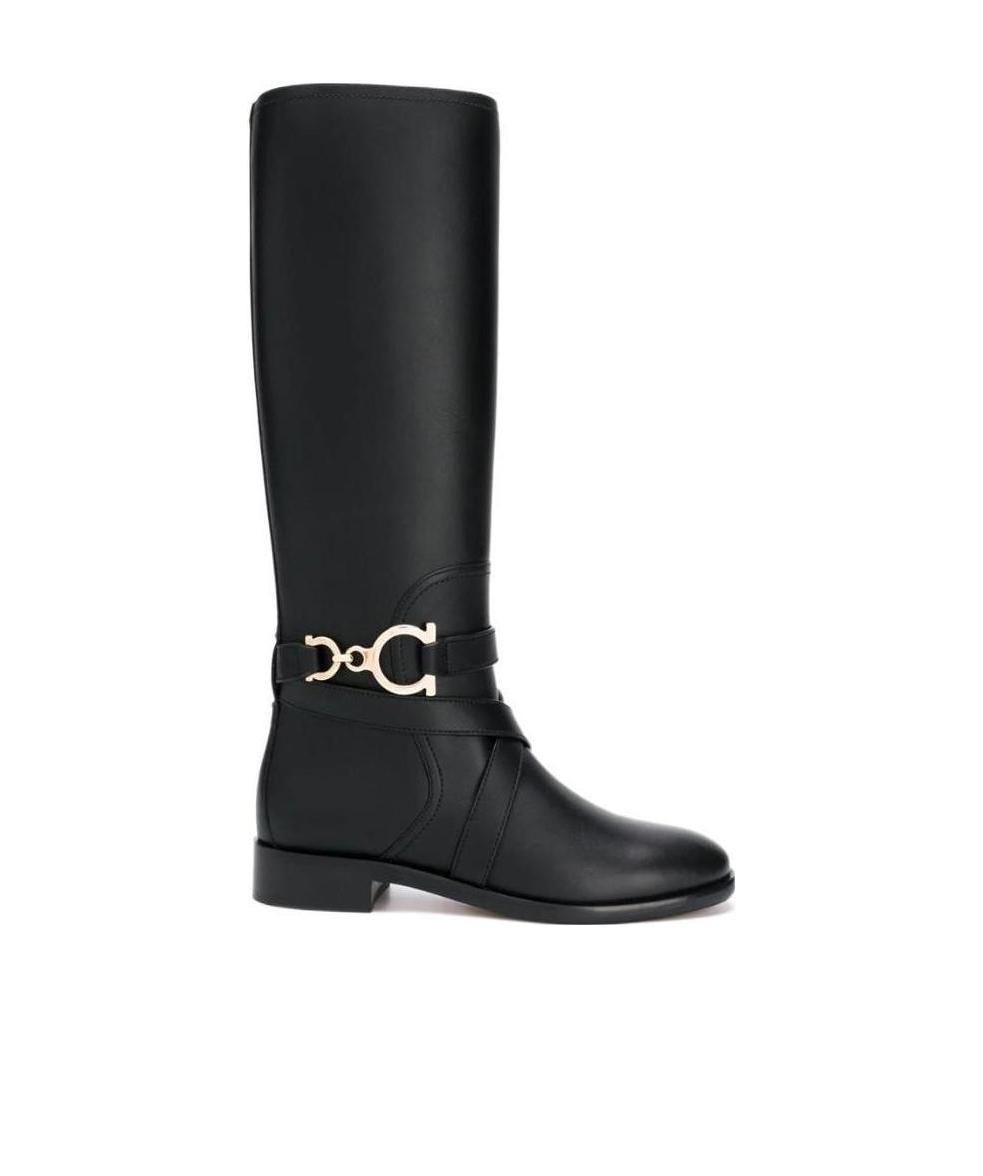 Ferragamo Gancini Knee-high Leather Boots In Black