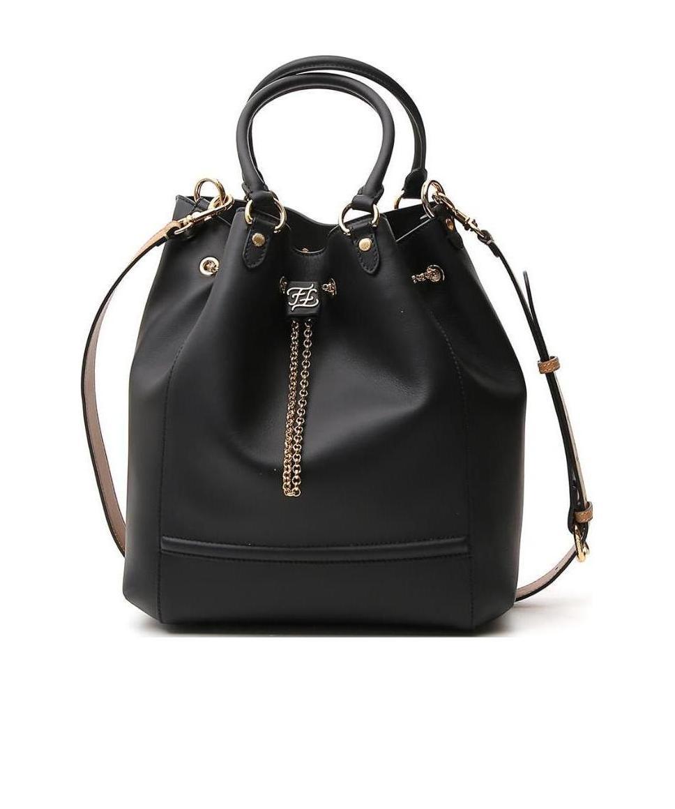 Fendi Karligraphy Drawstring Bucket Tote In Black
