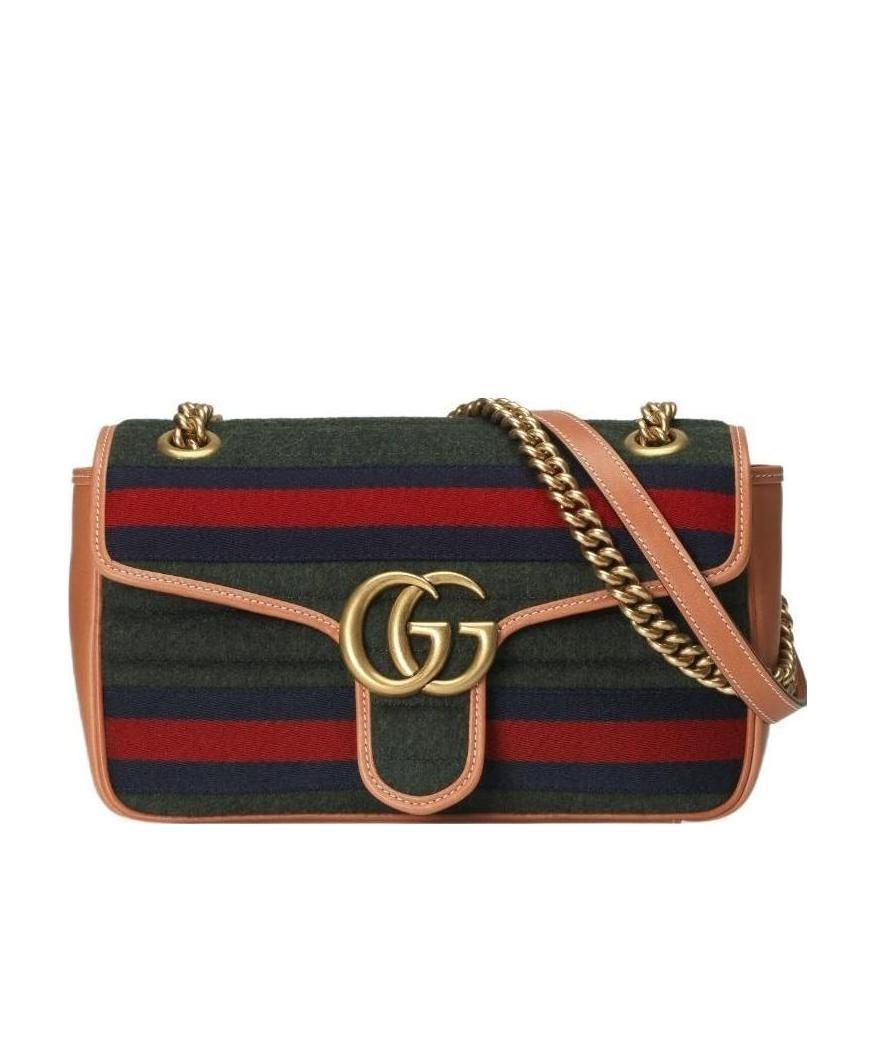 Gucci Gg Marmont Striped Shoulder Bag In Black