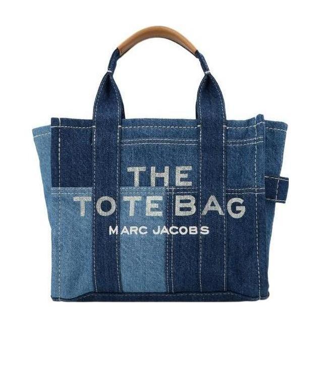 Marc Jacobs Tote With Contrast Stitching And Text Print In Blue