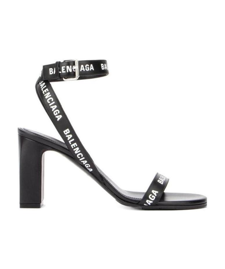 Shop Balenciaga Logo-tape Open-toe Sandals In Black