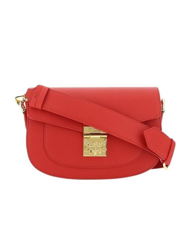 Mcm Logo Concave Embossed Shoulder Bag In Red