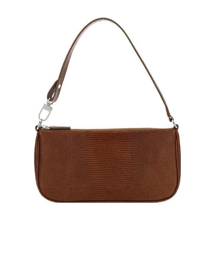 By Far Tan Lizard Rachel Shoulder Bag In Brown