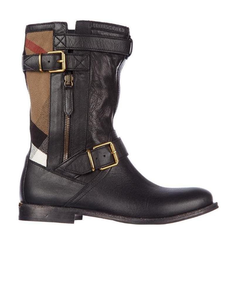 Burberry Plaid Canvas Boots In Black