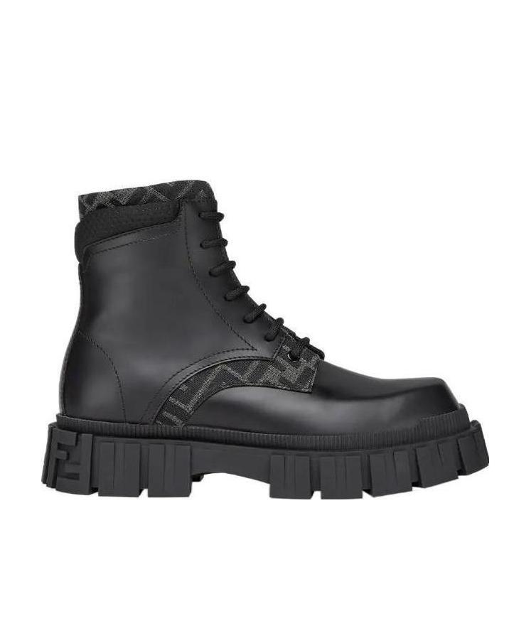Fendi Monogram Pattern Lace-up Boots In Black
