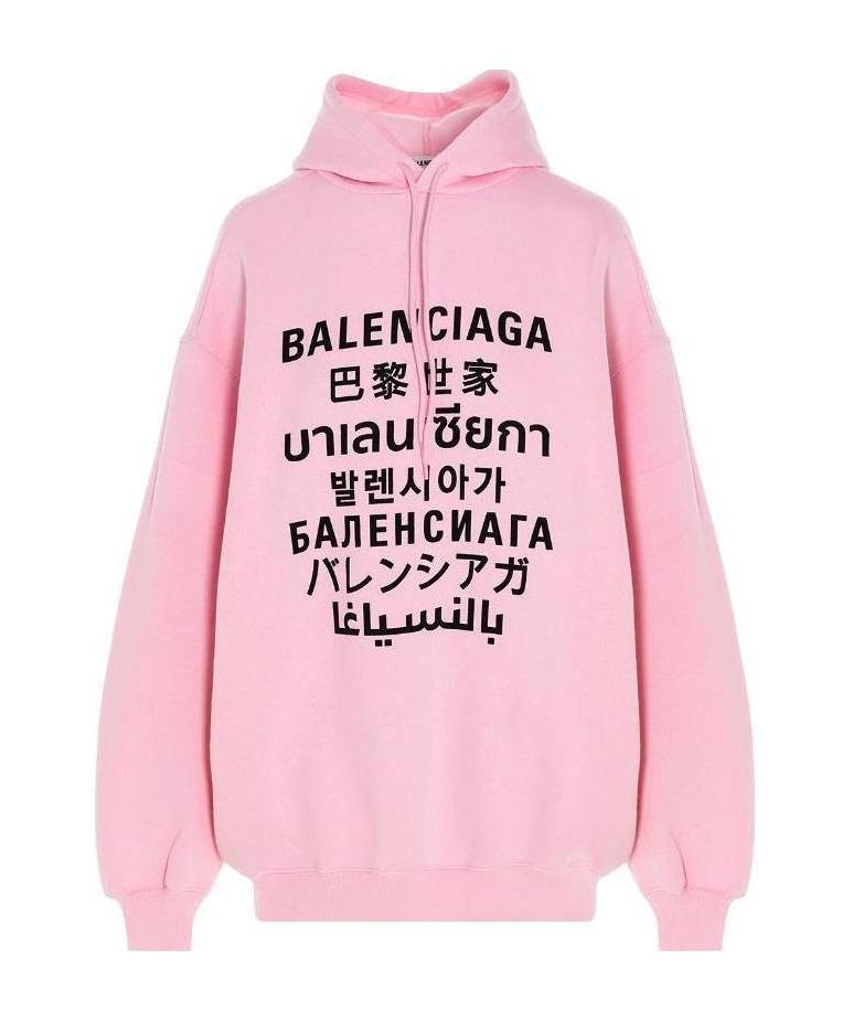 Balenciaga Languages Print Hoodie In Pink