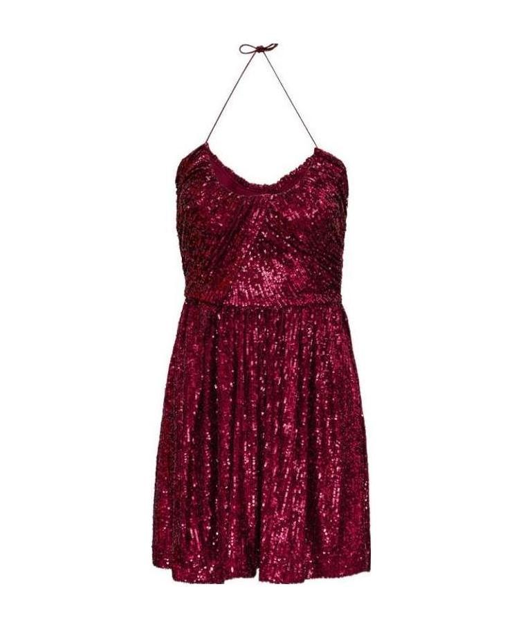 Saint Laurent Sequinned Pleated Mini Dress In Brown