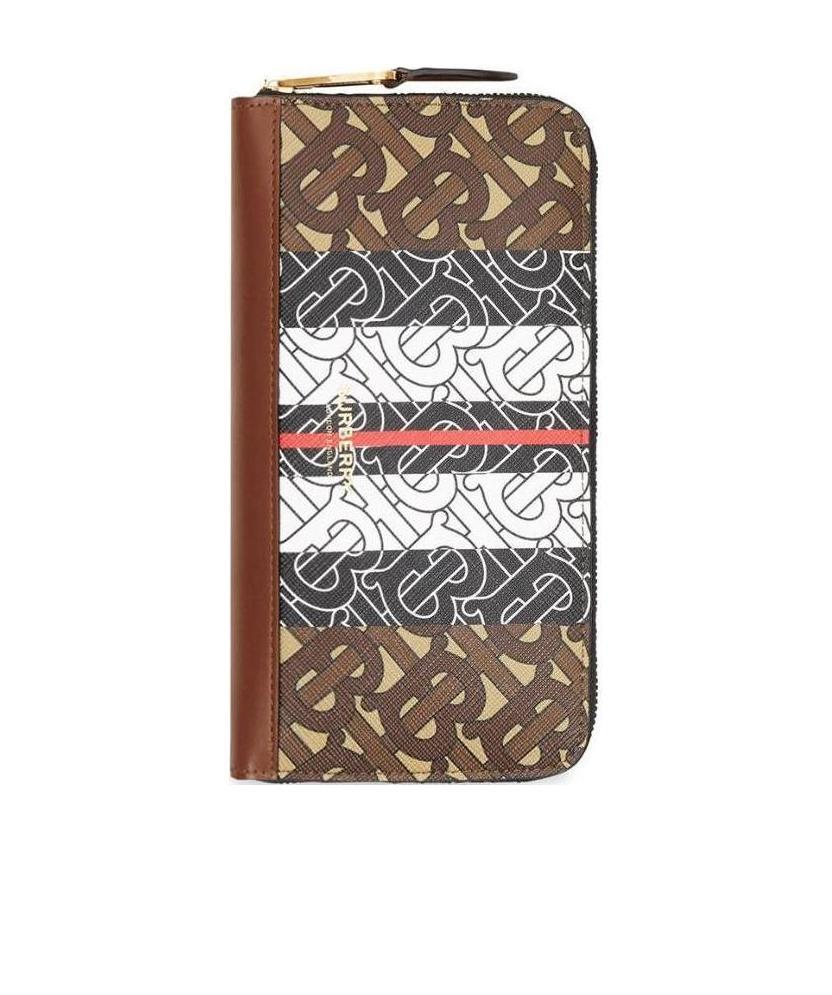 Burberry Monogram Stripe E-canvas And Leather Ziparound Wallet In Brown