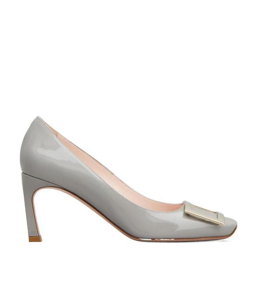 Roger Vivier Gray Calfskin Pumps With Golden Buckle And 7cm Stiletto Heel In Gray