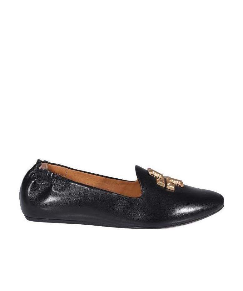 Tory Burch Eleanor Leather Medallion Loafers In Black