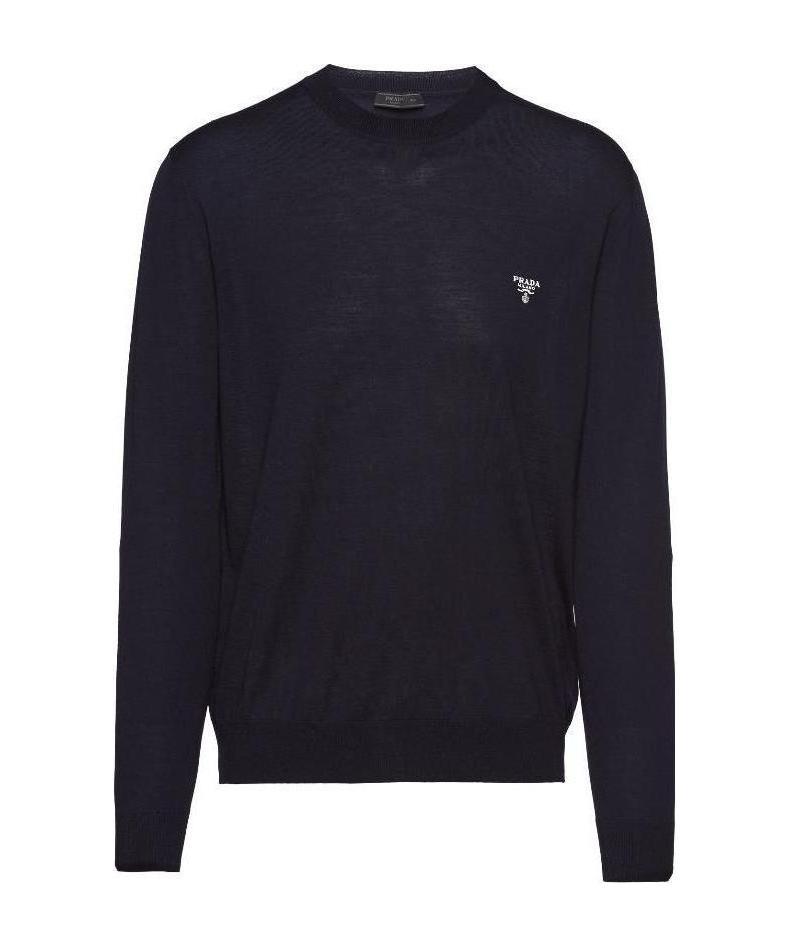 Prada Rundhalspullover Aus Superfeiner Wolle In Blue