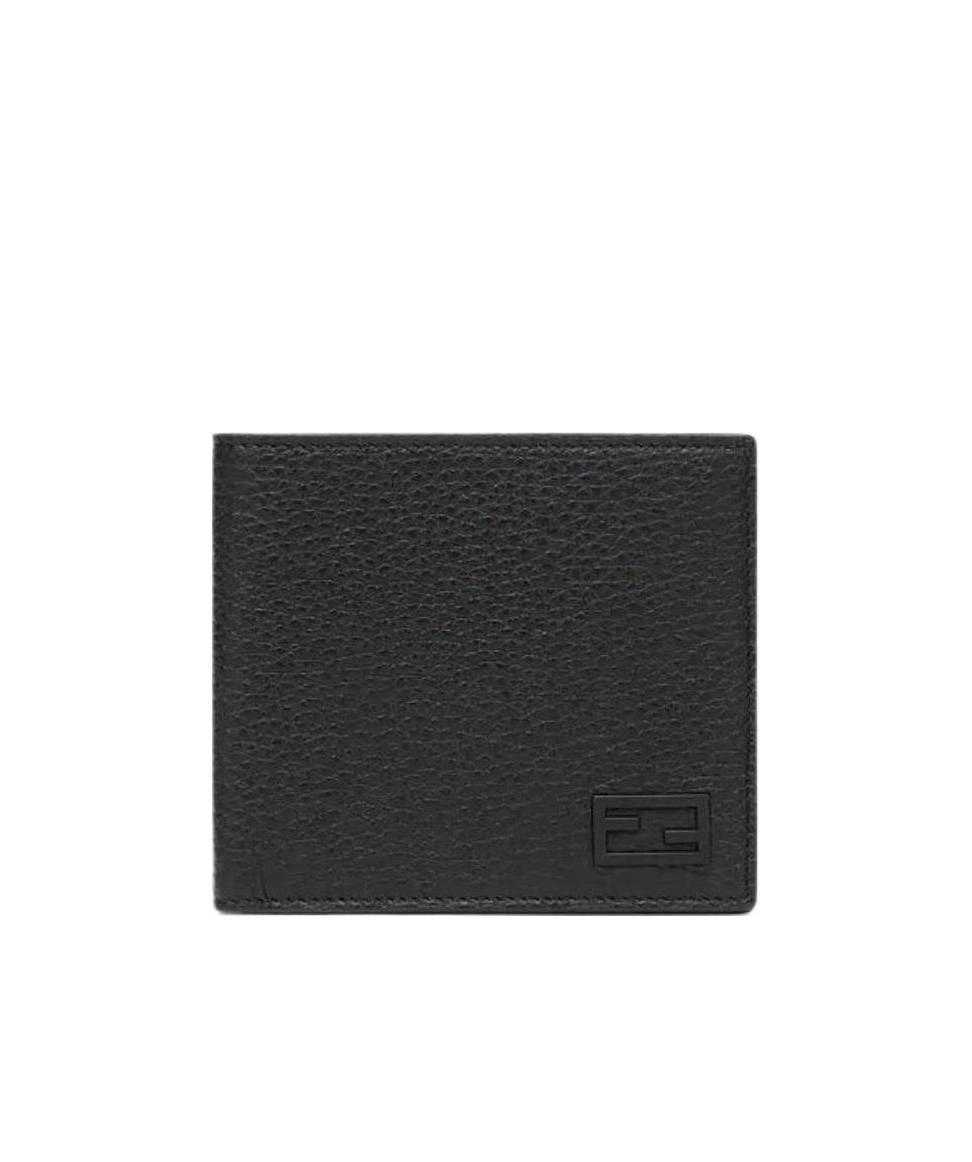 Fendi Ff-logo Pebbled-leather Bi-fold Wallet In Black