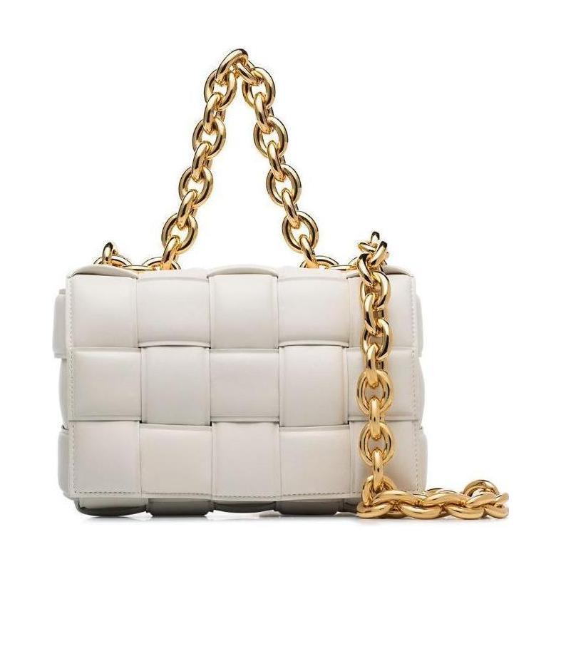 Bottega Veneta Chain Cassette Padded Intrecciato Crossbody Bag In White