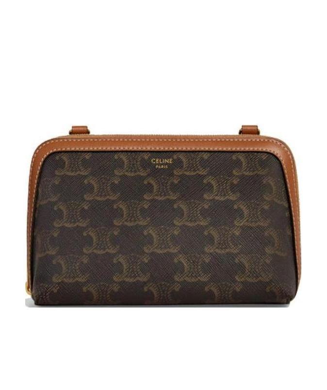 CELINE CLUTCH WITH CHAIN IN TRIOMPHE CANVAS AND LAMBSKIN