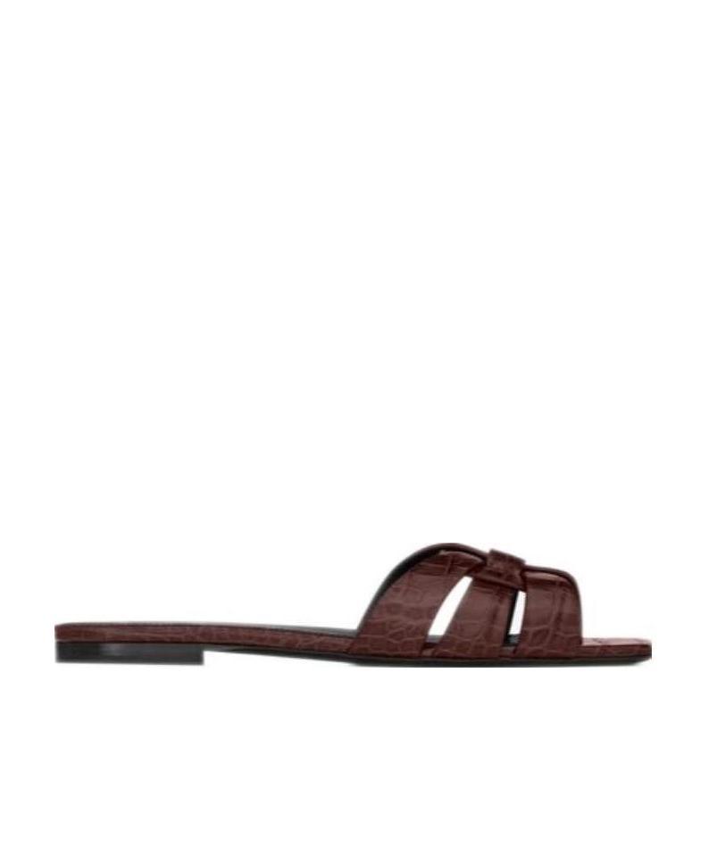 Saint Laurent Nu Pieds Crocodile-embossed Sandals In Red