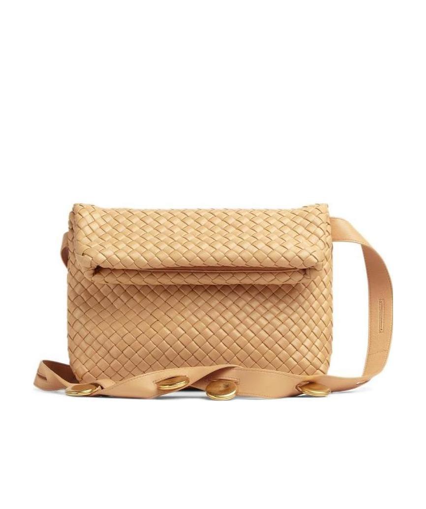 Bottega Veneta Folding Interwoven Shoulder Bag In Yellow