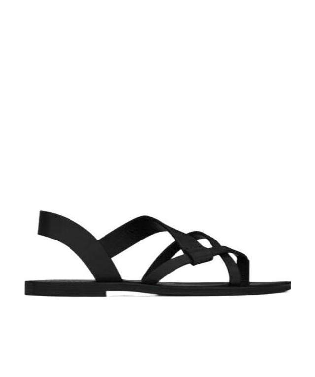 SAINT LAURENT MATT FLAT LEATHER SANDALS