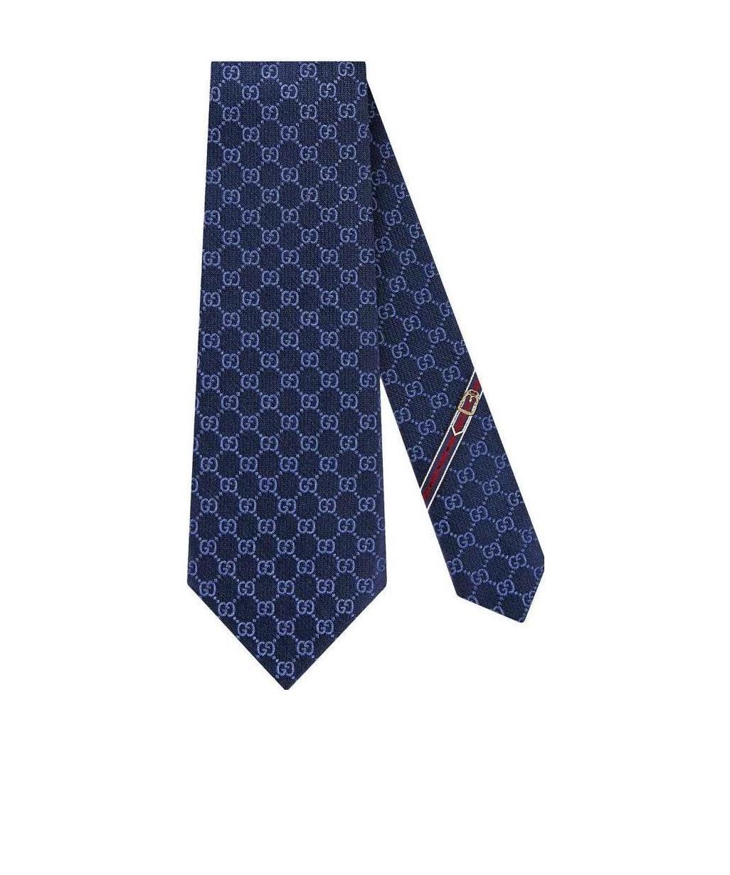 Gucci Interlocking G Logo-intarsia Tie In Blue