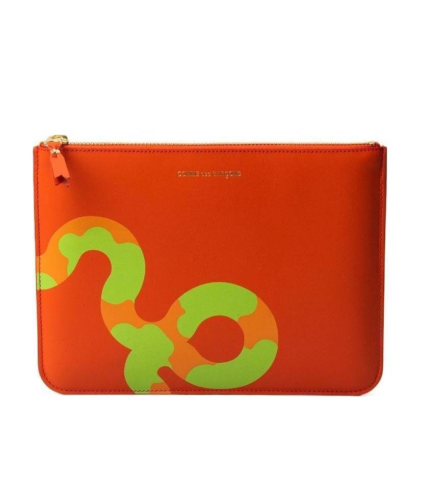Comme Des Garçons Graphic-print Leather Clutch Bag In Red