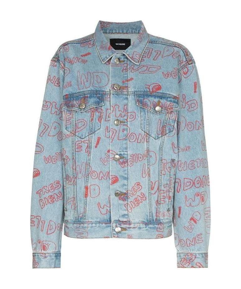 We11 Done All-over Logo Print Denim Jacket In Blue