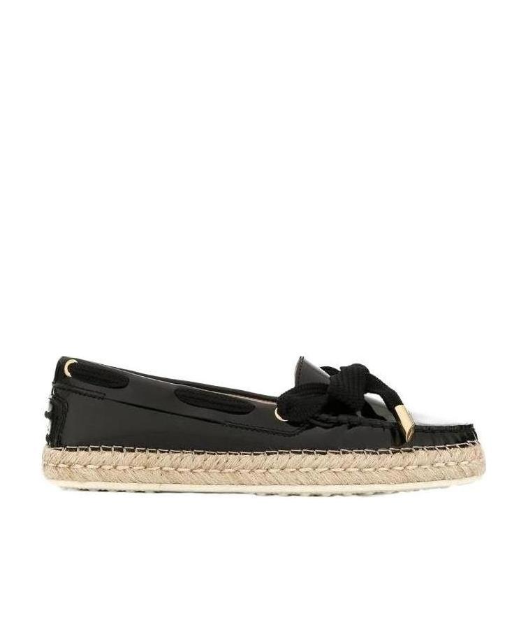Tod's Gommino Braided Strap Straw Shoes In Black