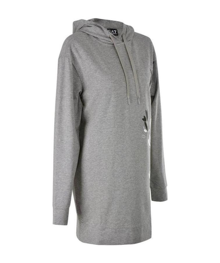 Ea7 Series Floral Pattern Hooded Long Sweaters In Gray