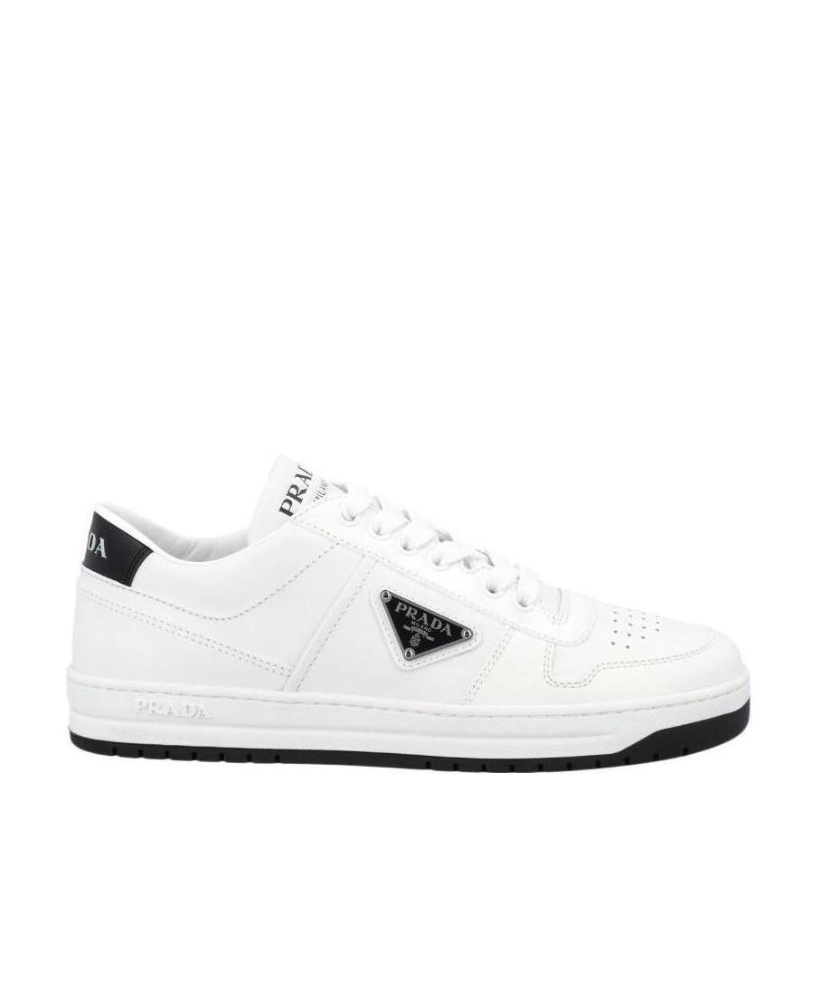 Prada Logo-plaque Leather Sneakers In White