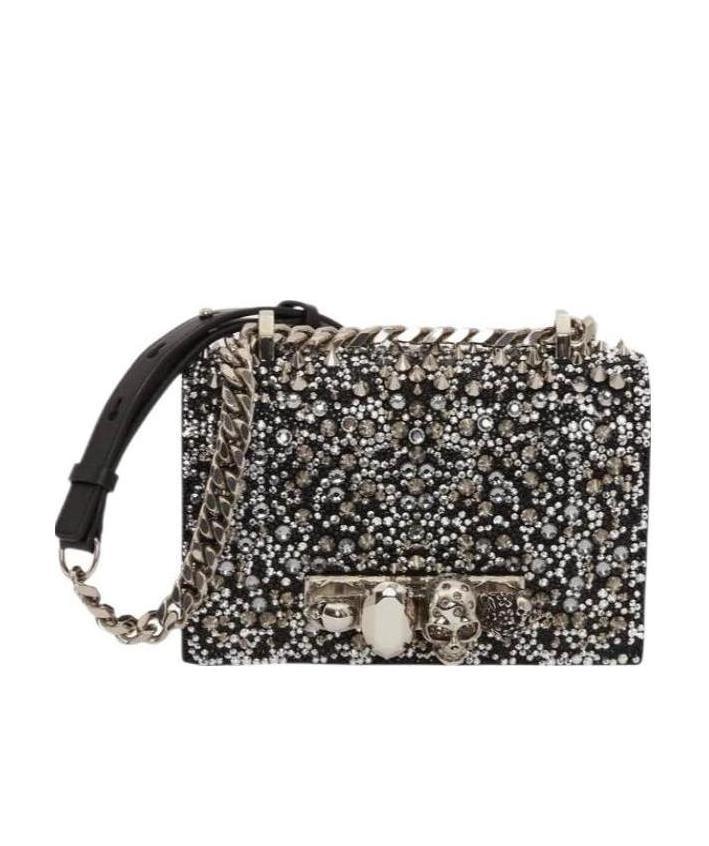 Alexander Mcqueen Jeweled Mini Crystal Satchel Bag In Black