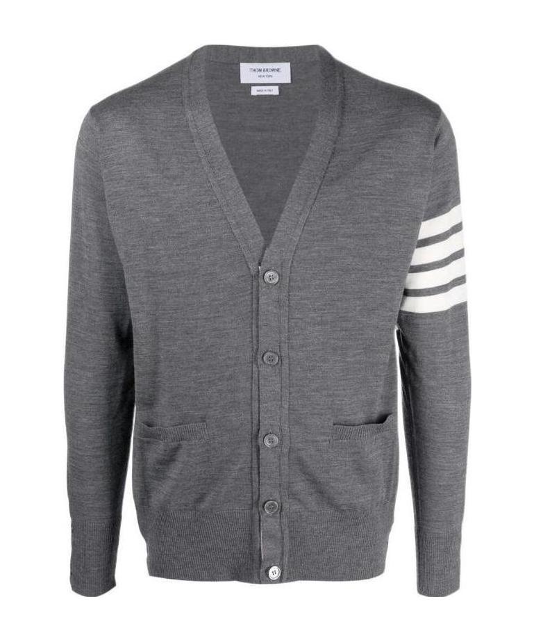 Thom Browne 4-bar Wool Fine Knit Cardigan In Gray