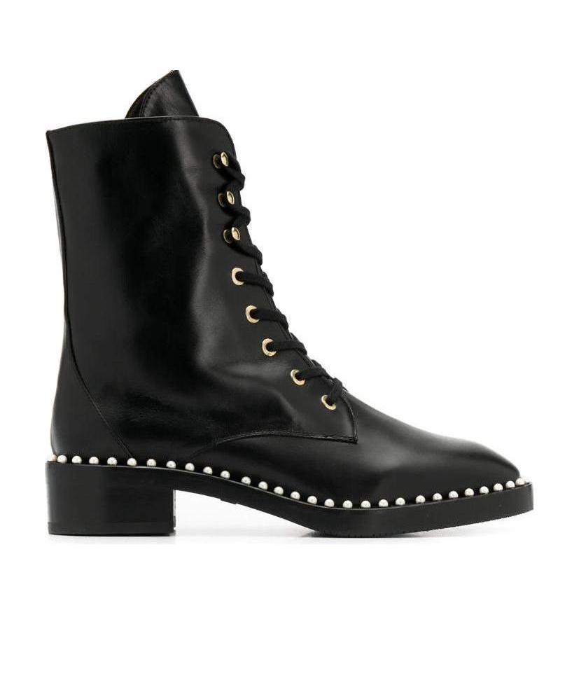 Stuart Weitzman Reverie Leather Lace-up Booties In Black