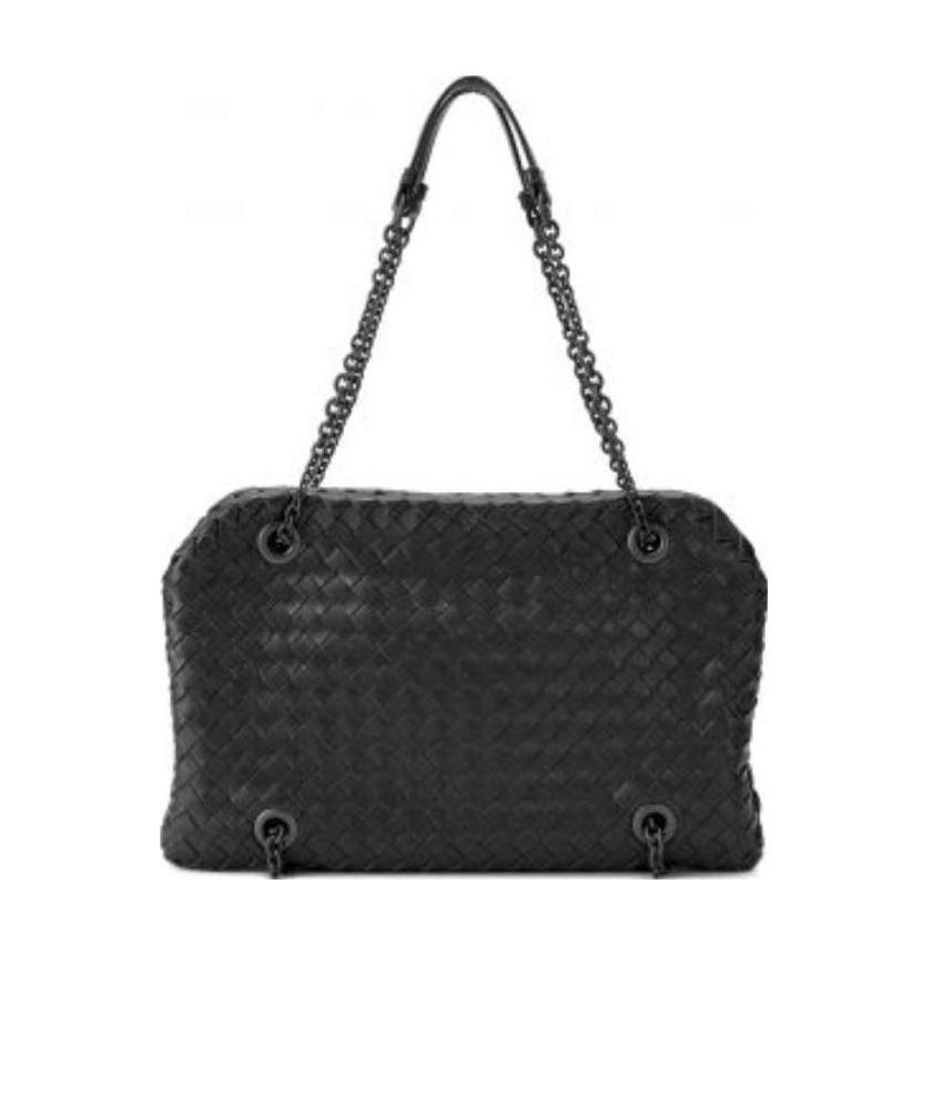 Bottega Veneta Woven Pattern Chain Handbag In Black