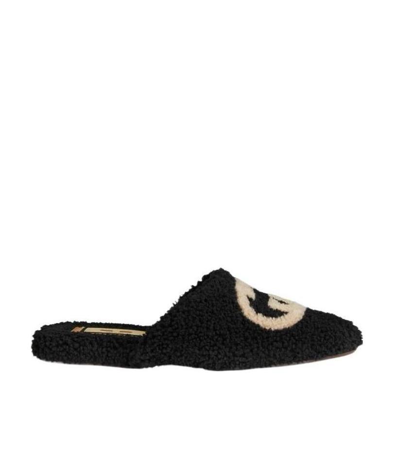 Gucci Interlocking-g Textured Slippers In Black