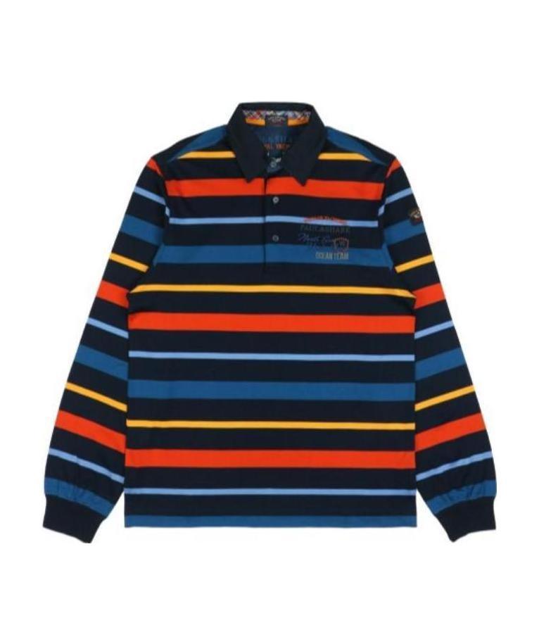Paul & Shark Striped Long-sleeved Polo Shirt In Black