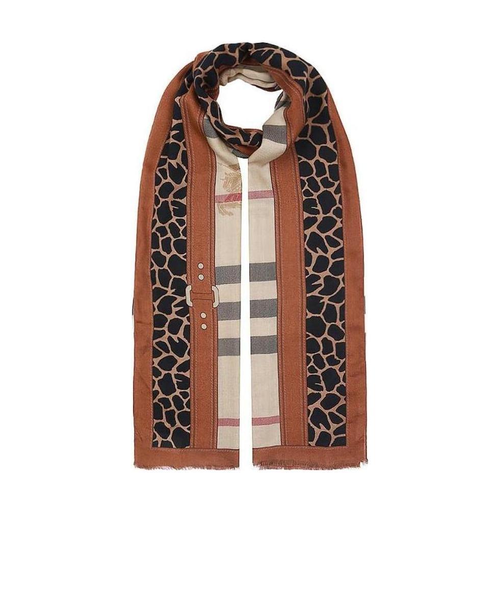 Burberry Checkered Detail Scarf In Brown