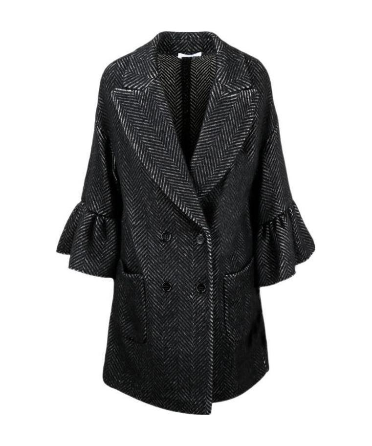 Red Valentino Long-sleeved Lapel Coat In Black