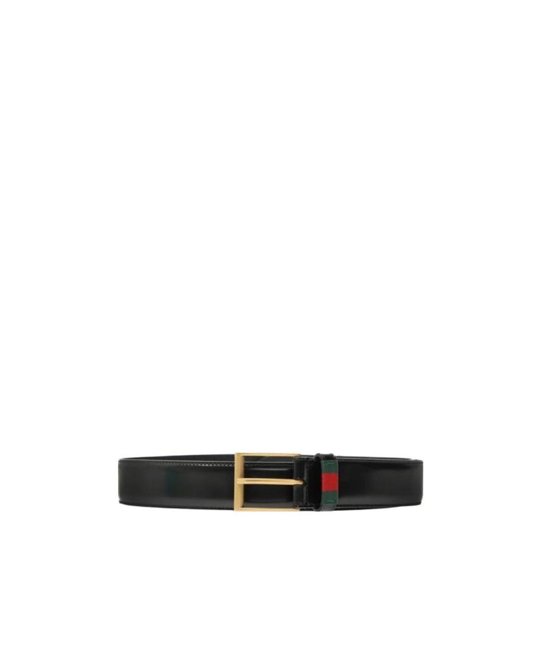 Gucci Leather Belt With Web In Black