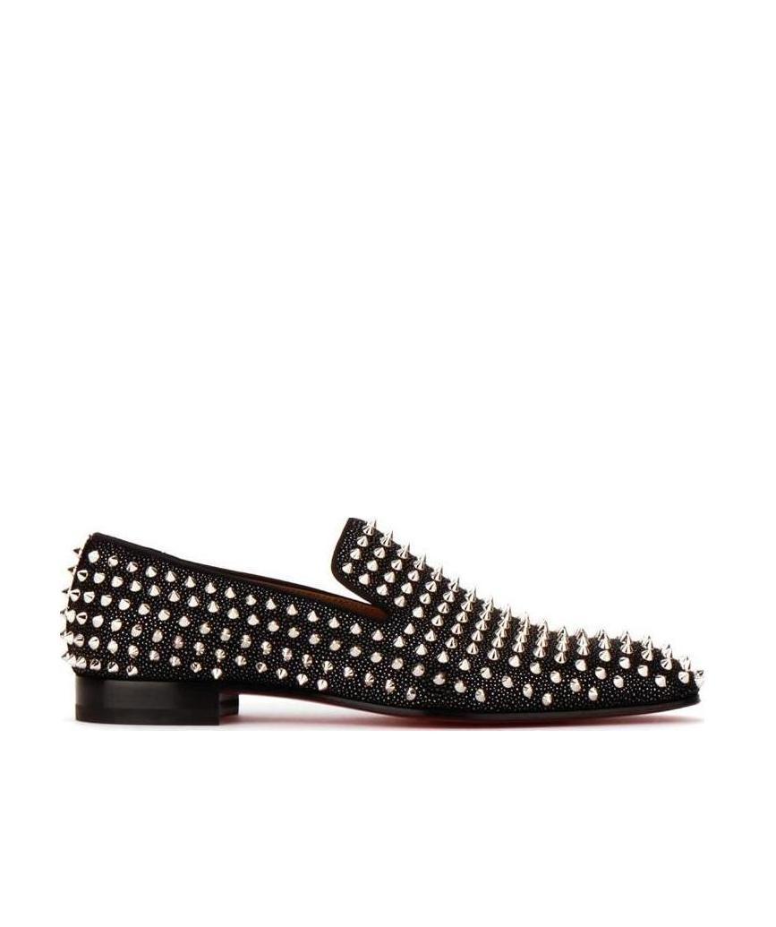 Christian Louboutin Dandelion Studded Grosgrain-trimmed Velvet Loafers In Black