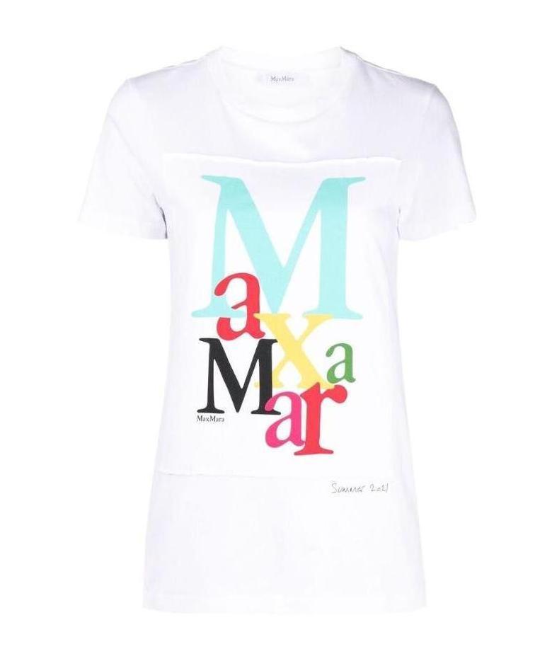 Max Mara Maxmara Humor Logo-print T-shirt In White Cotton Jersey In White