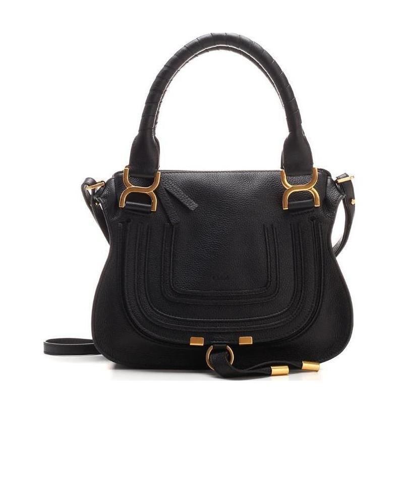 Chloé Marcie Medium Leather Handbag With Removable Shoulder Strap In Black