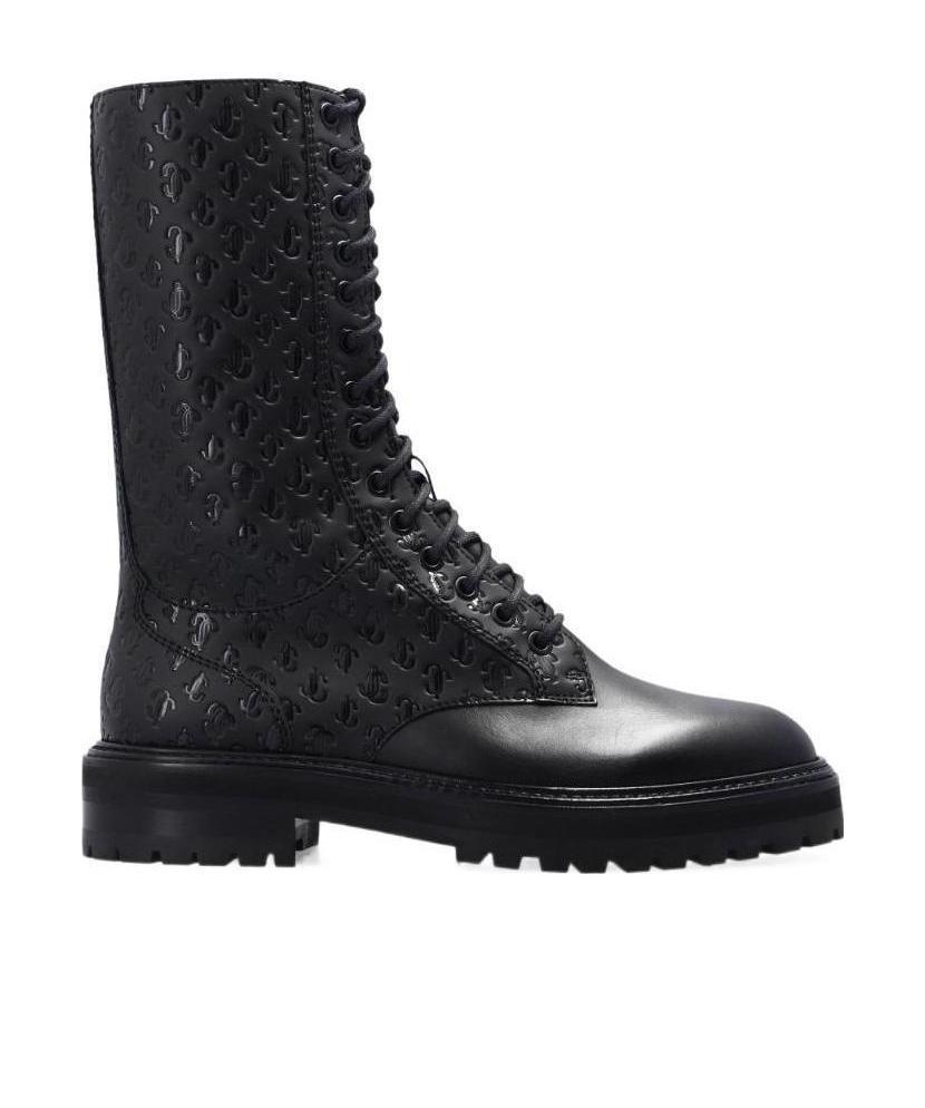 Jimmy Choo Black Cora Monogram Leather Boots In Black