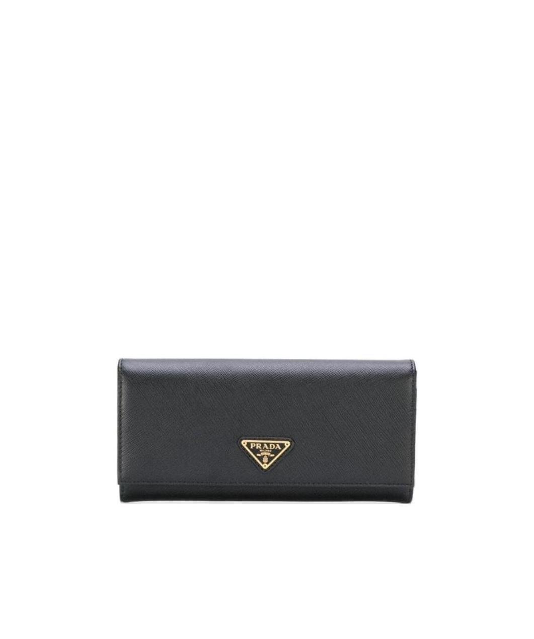 Prada Envelope Flap Leather Slim Wallet In Black