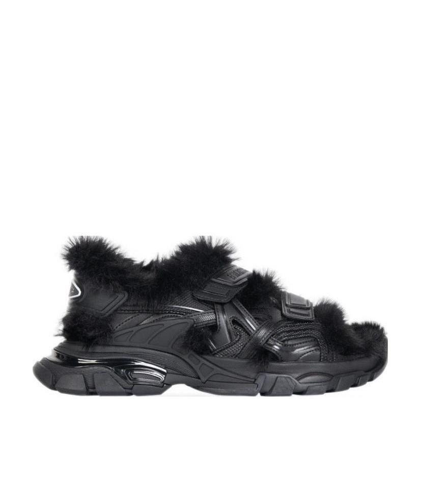 BALENCIAGA FAUX-FUR TRACK SANDALS