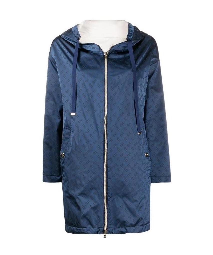 Herno Logo Print Hooded Jacket In Blue