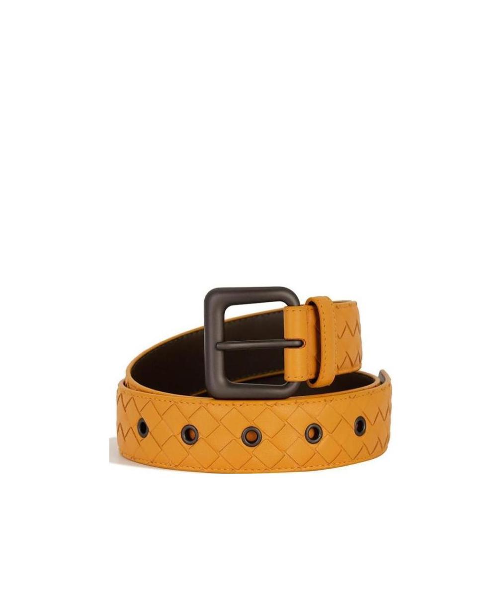 Bottega Veneta Knit Buckle Ring Hole Eye Belt In Orange