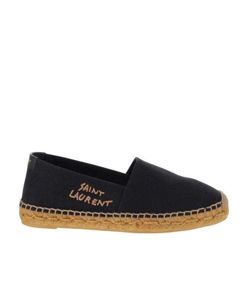 Shop Saint Laurent Embroidered Logo Espadrilles In Black